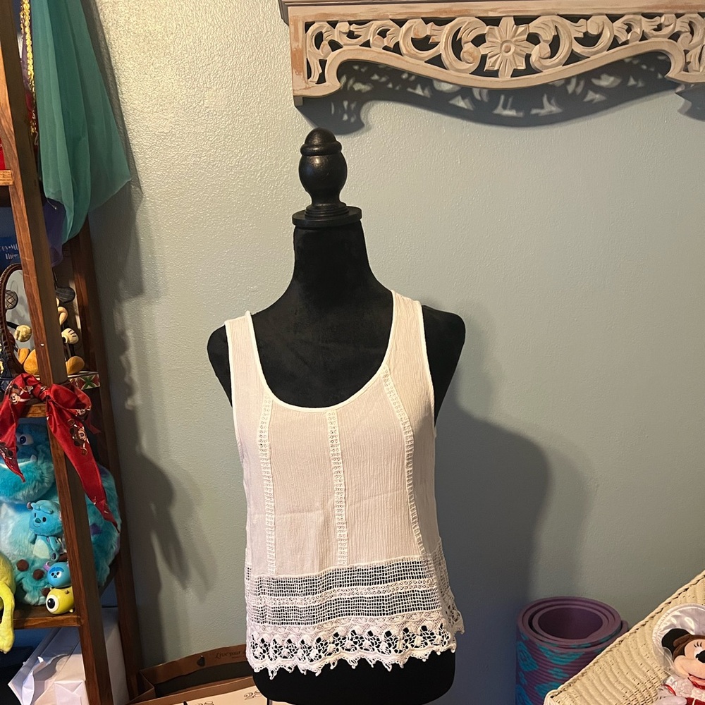 White and Lace Trim Tank Top